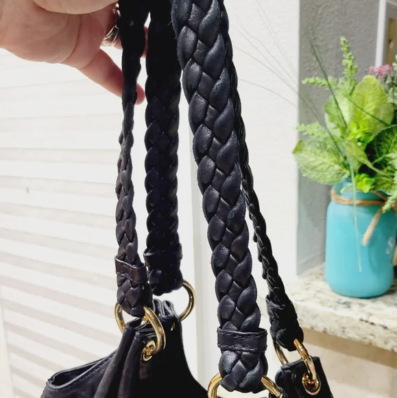 Michael Kors Black Leather Tote Bag Large With Braided Handles - Picture 12 of 14